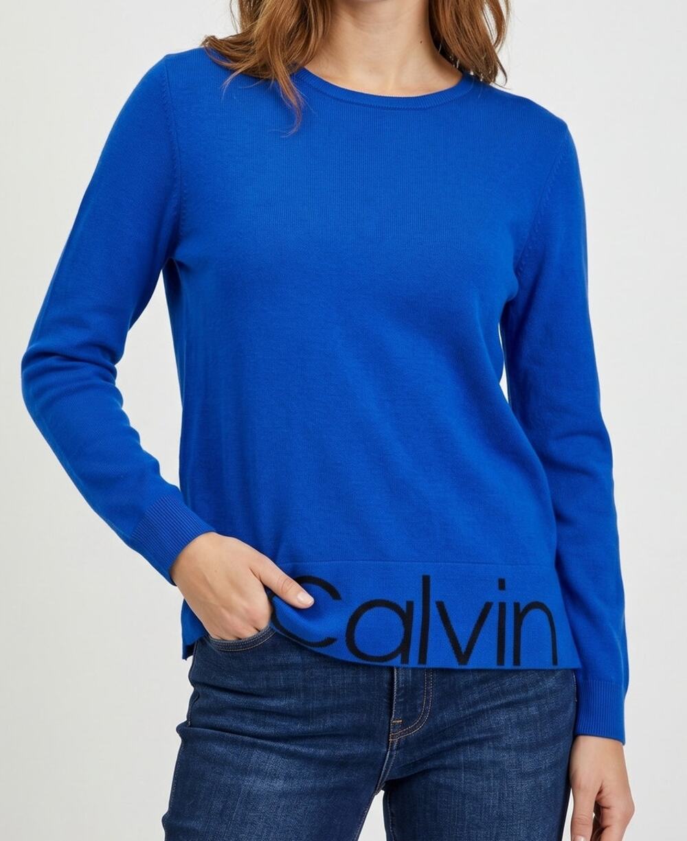 Calvin Klein Royal Blue XS Crewneck Sweater CALVIN across the Hemline